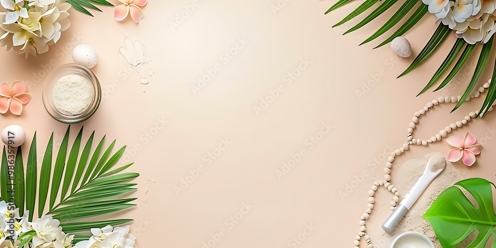 Tropical Spa Background with Flowers and Leaves Tropical Spa Background with Flowers and Leaves