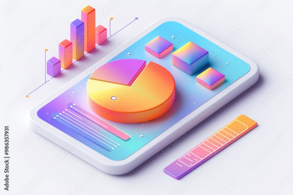 A colorful phone screen with a pie chart on it A colorful phone screen with a pie chart on it
