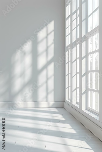 Empty White Room with Large Window and Sunlight