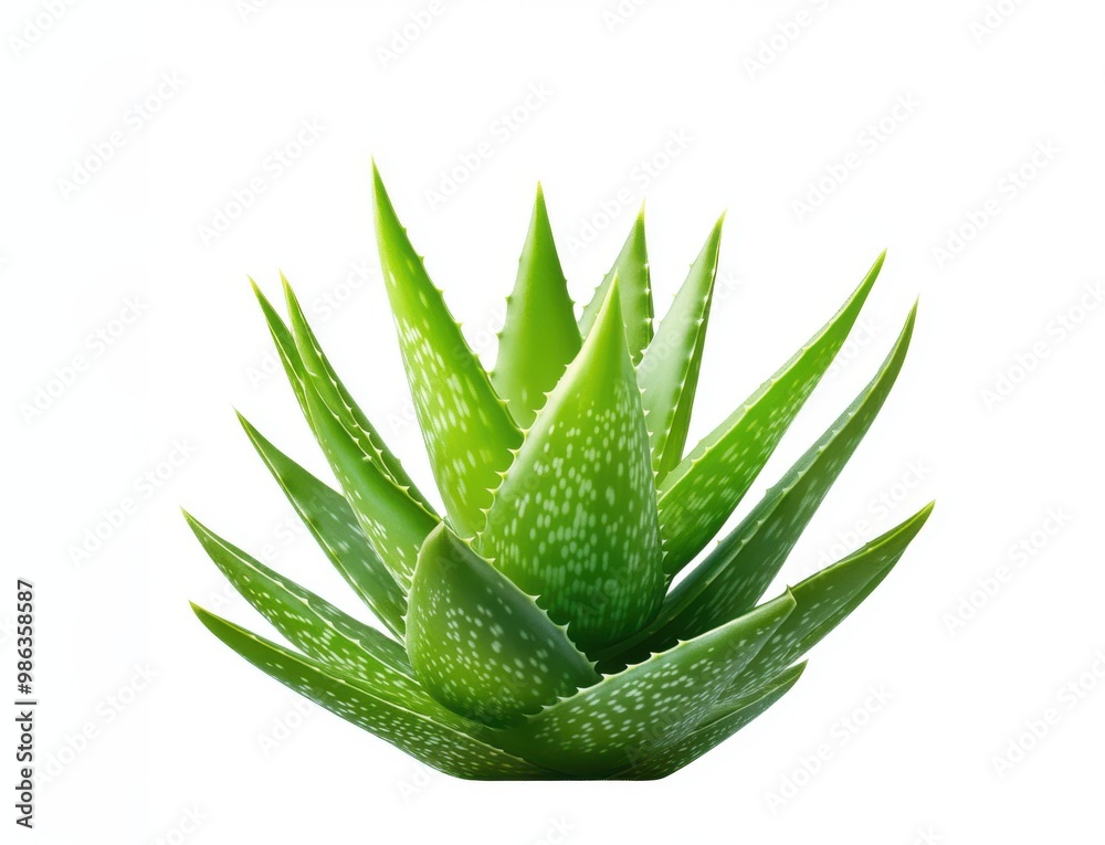 Green Aloe Vera Plant with White Spots Isolated on White Background Green Aloe Vera Plant with White Spots Isolated on White Background