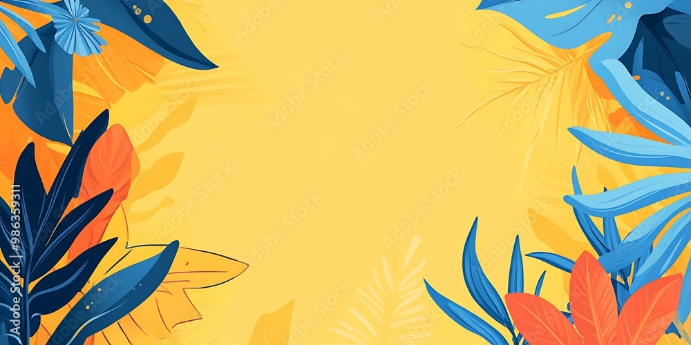 Tropical Leaves Background with Yellow Color
