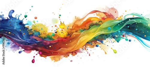 abstract colorful splash paint brush strokes on transparent background . png file