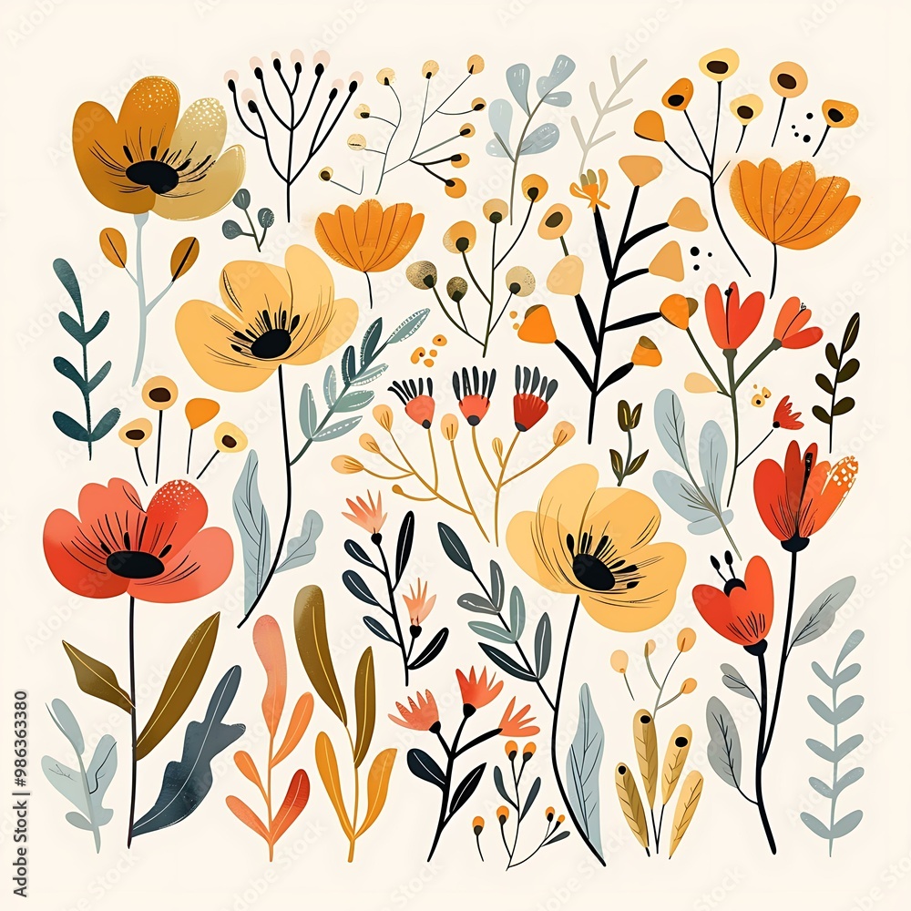 Naklejka premium Hand Drawn Floral Elements for Design