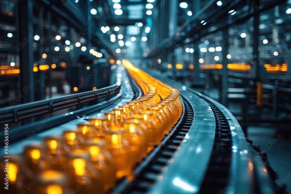 Bottles Moving on a Conveyor Belt in a Factory Bottles Moving on a Conveyor Belt in a Factory
