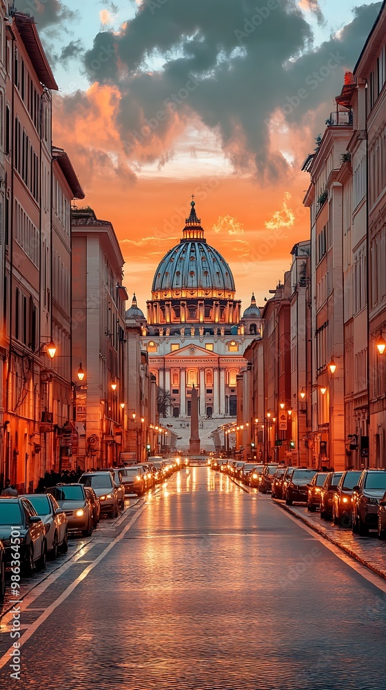 Naklejka premium St Peters Basilica in Rome with Golden Sunset