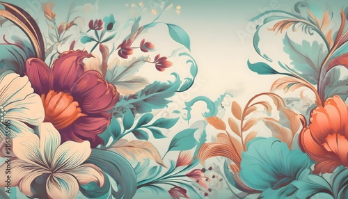 Vintage floral motifs with pastel background tones