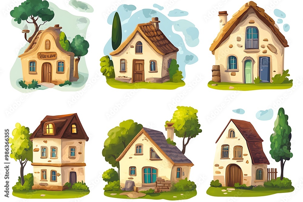 Set of Cartoon Style Houses Illustrations Set of Cartoon Style Houses Illustrations