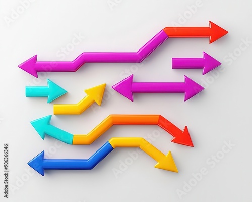 Interconnected arrows flowing through a project timeline, representing milestones and strategic planning