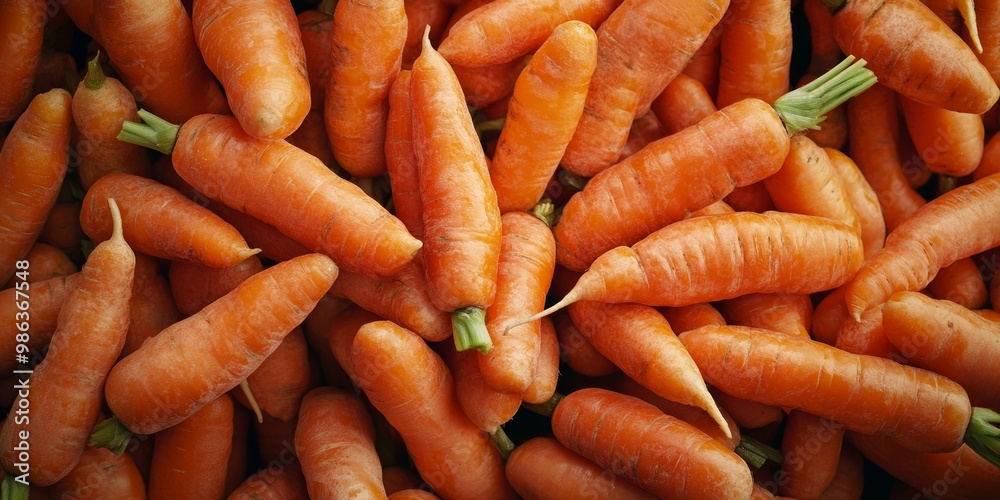 Fresh and vibrant carrots lie together in a pile. Their rich orange color catches the eye. Ideal for cooking or health-focused content. Perfect for food blogs. AI Fresh and vibrant carrots lie together in a pile. Their rich orange color catches the eye. Ideal for cooking or health-focused content. Perfect for food blogs. AI