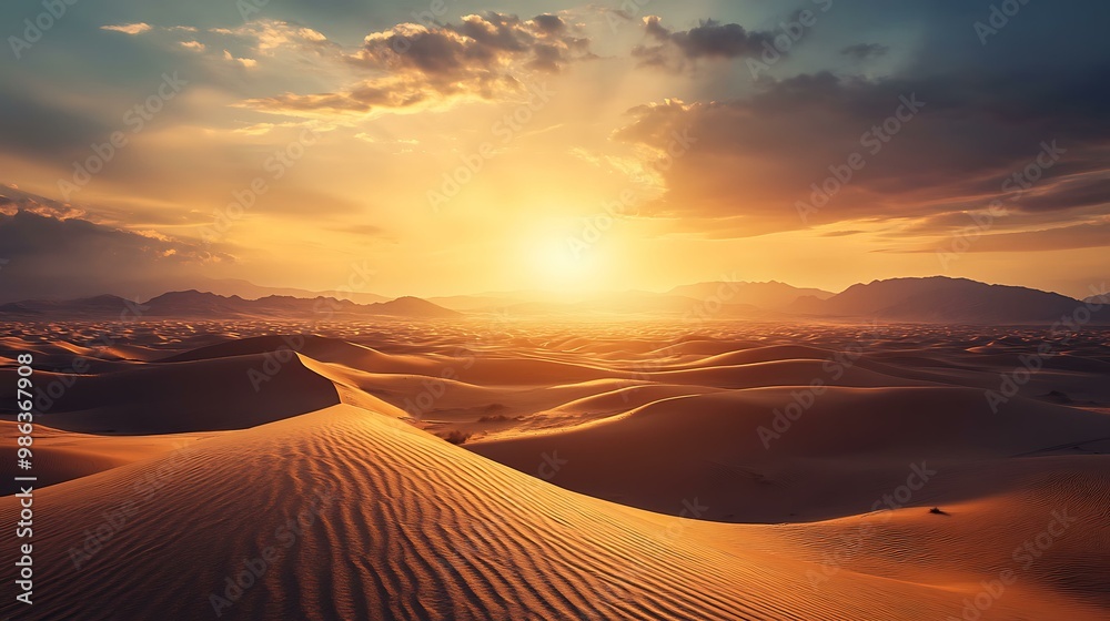 Fototapeta premium Sunset Over the Sahara Desert Landscape