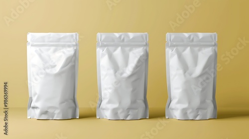 blank white plastic food bag mockups isolated on white background