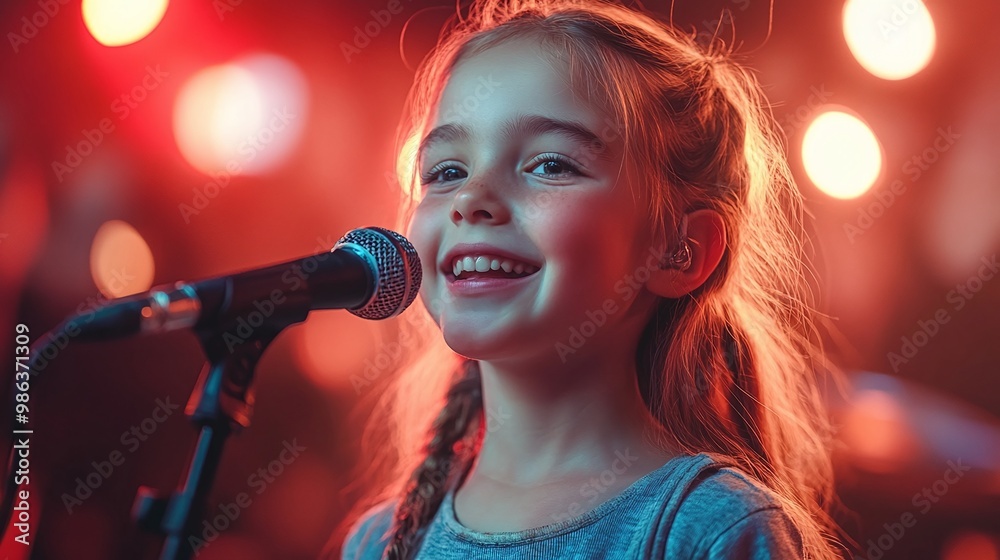 young girl singing at a talent show with a microphone showcasing her creativity and vocal talent during a confident performance in front of a live audience filled with applause young girl singing at a talent show with a microphone showcasing her creativity and vocal talent during a confident performance in front of a live audience filled with applause