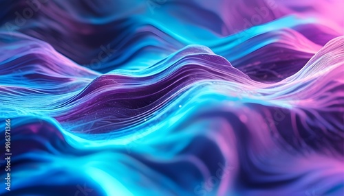 Flowing undulations of light purple and blue energy waves photo