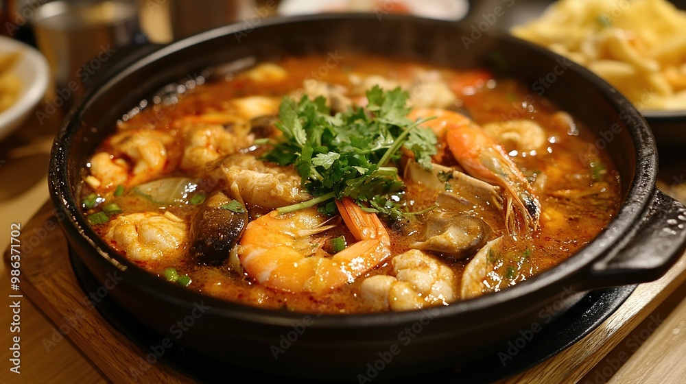 Close Up of a Delicious Seafood Stew. Soup With Seafood And Vegetables. Generate Ai Image Close Up of a Delicious Seafood Stew. Soup With Seafood And Vegetables. Generate Ai Image