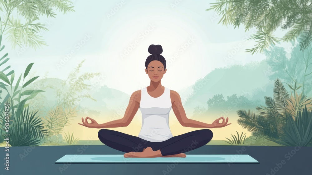 custom made wallpaper toronto digitalA woman is sitting cross legged on a mat in a forest