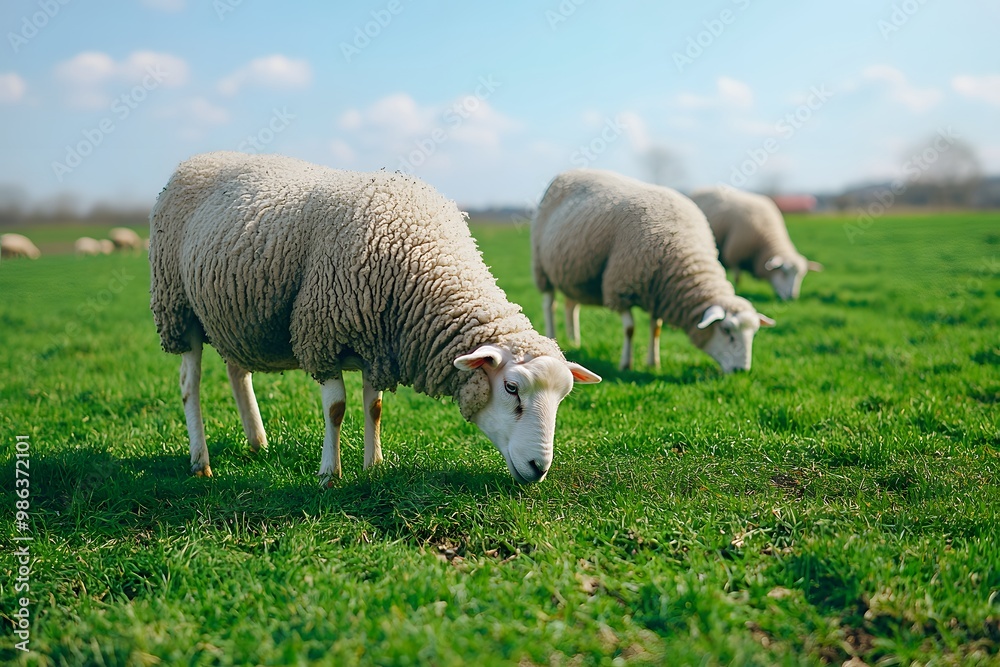 sheep eating grass on the field sheep eating grass on the field