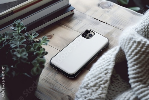 Smartphone case on a gray background. 3d rendering mock up. photo