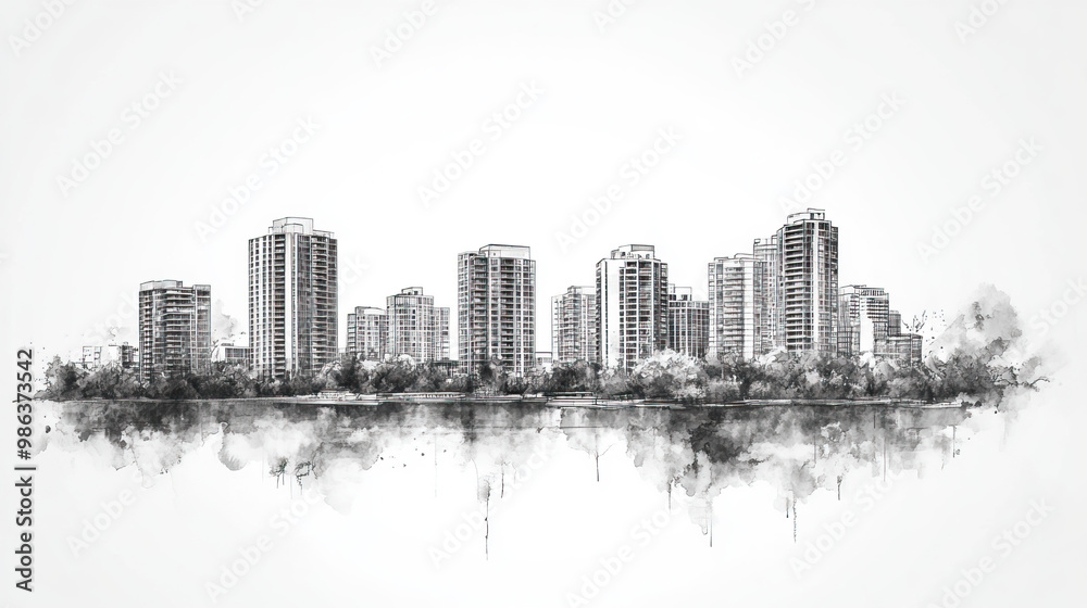 Obraz premium Oakville, Canada, black and white pen pencil hand-drawn effect drawing illustration for travel poster, card, wallpaper, backdrop or banner. Modern, clear, artistic and simple