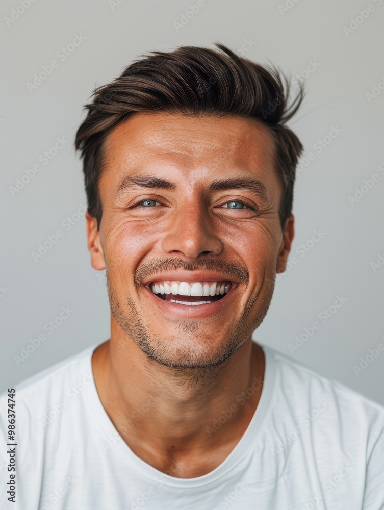 A man with a white shirt and a beard is smiling
