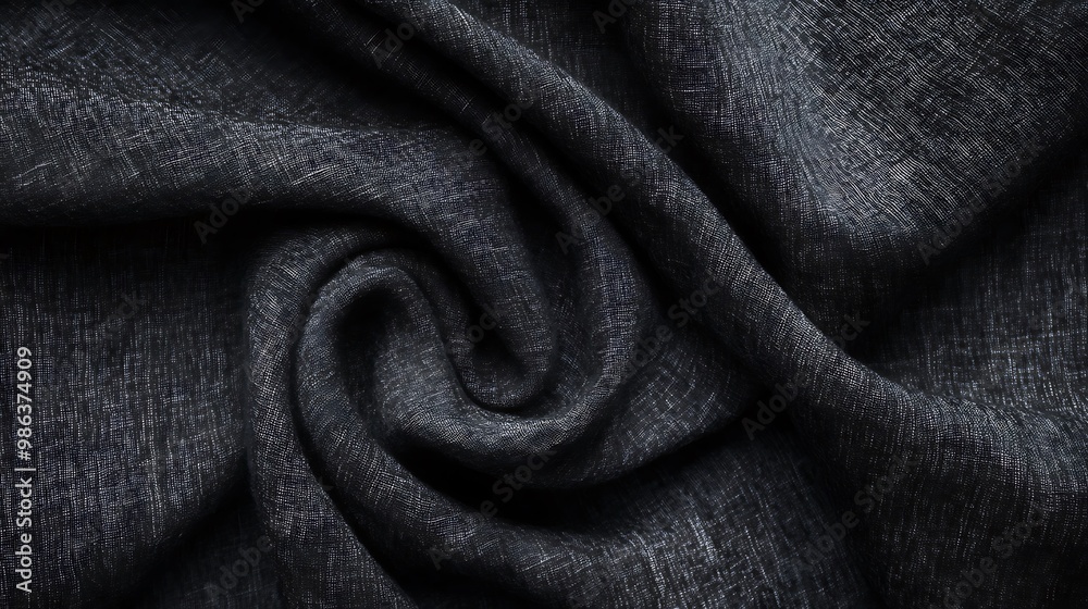 Fototapeta premium A close-up view of dark fabric with a textured pattern, showcasing its folds and weave.
