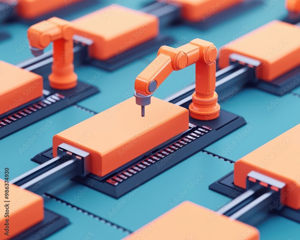 Automated machines working in perfect harmony on a high-tech production line, optimized for speed Automated machines working in perfect harmony on a high-tech production line, optimized for speed