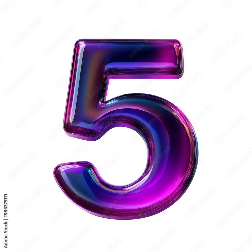 Dark purple Hologram metallic 5 number alphabet Realistic 3D on white background. Generative AI Dark purple Hologram metallic 5 number alphabet Realistic 3D on white background. Generative AI