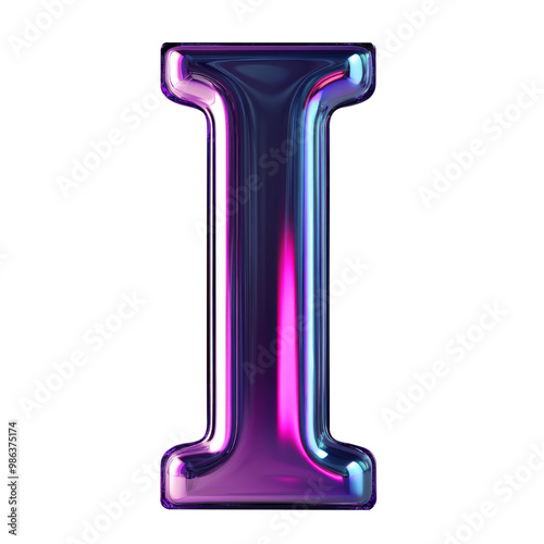 Dark purple Hologram metallic I alphabet Realistic 3D on white background. Generative AI