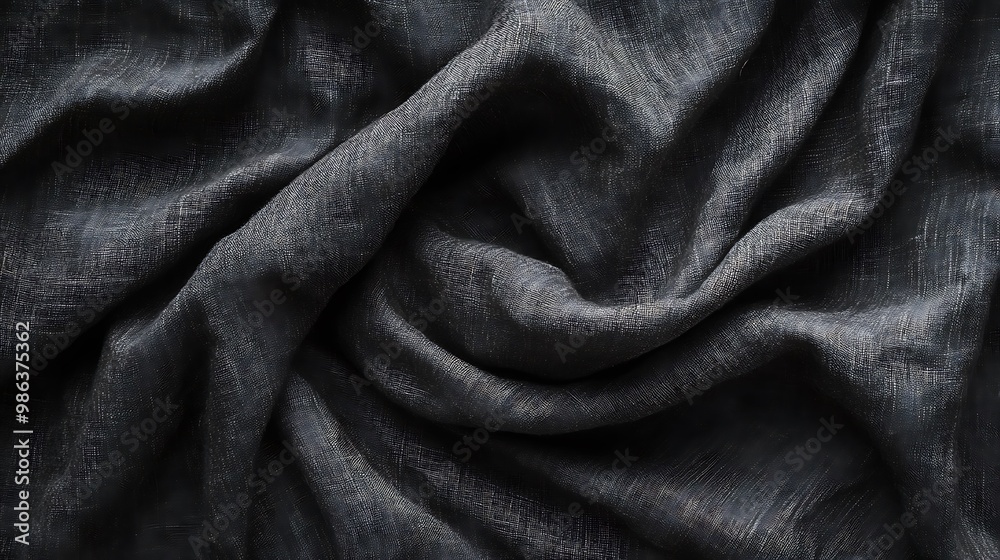 A close-up view of dark, textured fabric showcasing folds and creases. A close-up view of dark, textured fabric showcasing folds and creases.