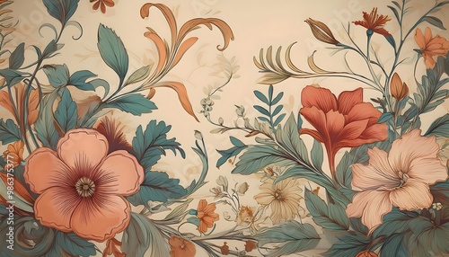 Vintage floral motifs with pastel background tones