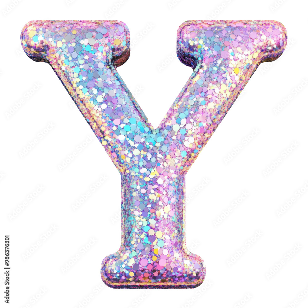 Fototapeta premium Disco style Y alphabet Realistic 3D on white background. Generative AI
