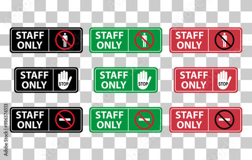 Set of Only staff icon, danger zone symbol, safety entry person sign vector illustration