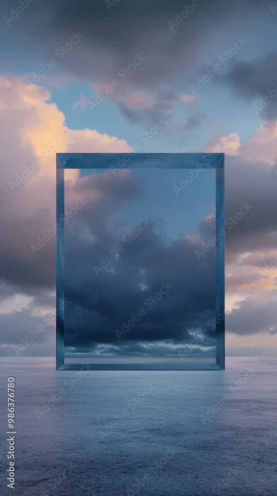 Glass frame reflecting the sky with clouds Glass frame reflecting the sky with clouds