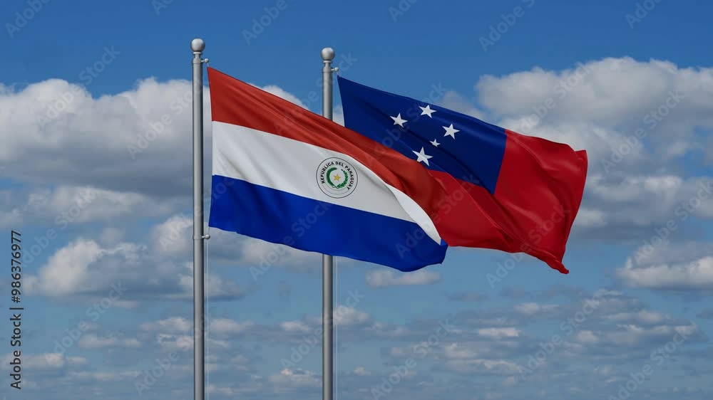 Samoa and Paraguay flags flying together, video concept of the relationship, two country cooperation concept Samoa and Paraguay flags flying together, video concept of the relationship, two country cooperation concept