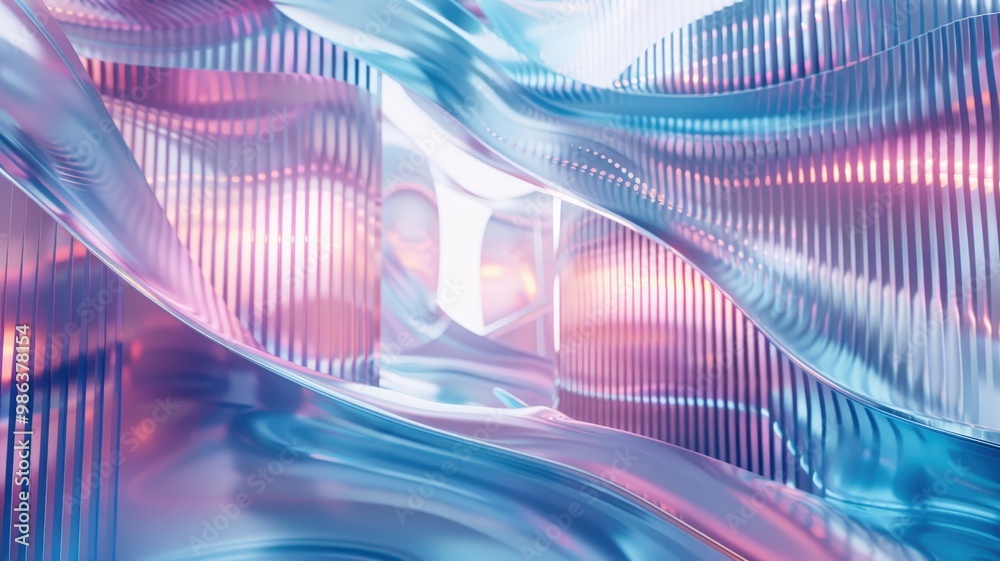 Futuristic abstract design featuring smooth, flowing glass-like shapes in pastel hues of pink and blue, with soft lighting. Futuristic abstract design featuring smooth, flowing glass-like shapes in pastel hues of pink and blue, with soft lighting.