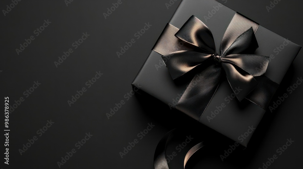 Black friday gift, paper box with silk ribbon bow on black paper background with copy space for text transparent background Black friday gift, paper box with silk ribbon bow on black paper background with copy space for text transparent background