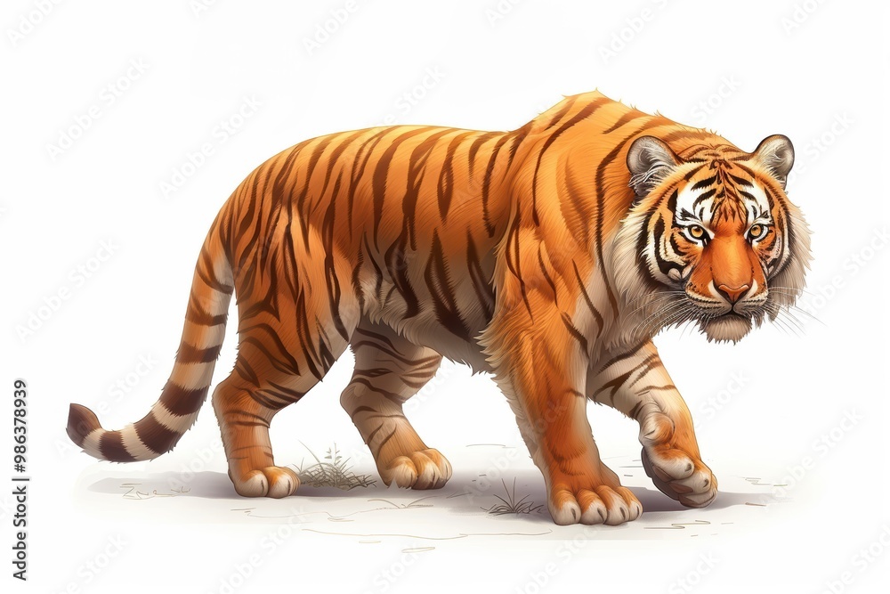 Obraz premium A tiger is walking on a white background