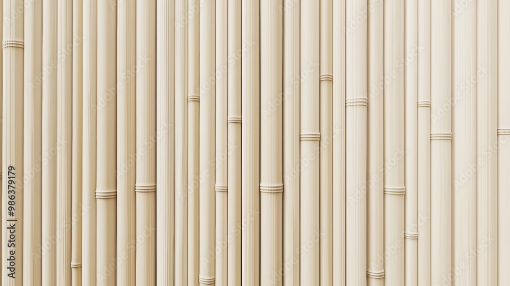 Repeating vertical bamboo cane pattern creating a natural background texture. The canes are light brown and form a calming and organic image Repeating vertical bamboo cane pattern creating a natural background texture. The canes are light brown and form a calming and organic image