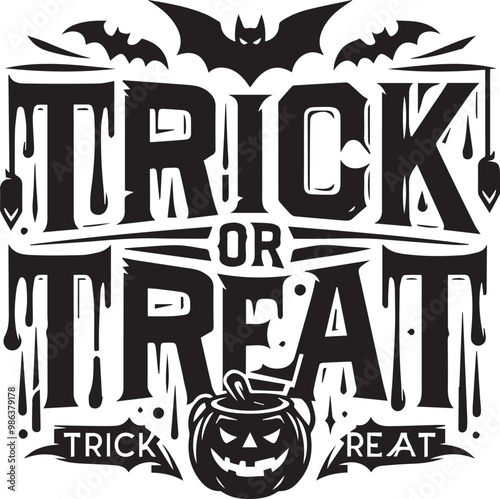 Trick or treat Halloween typography design silhouette vector illustration isolated on a white background