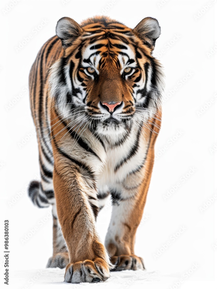 A tiger is walking on a snowy surface A tiger is walking on a snowy surface