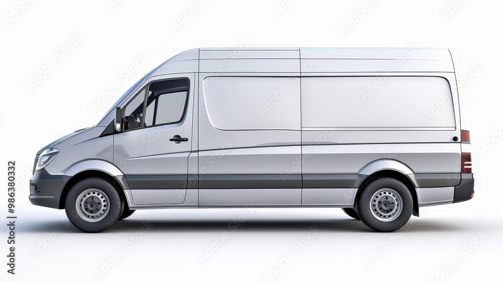 Side view of a modern gray cargo van designed for transportation and delivery services, featuring a spacious and practical layout. Side view of a modern gray cargo van designed for transportation and delivery services, featuring a spacious and practical layout.