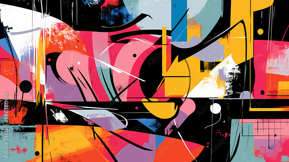 Obraz premium Abstract graffiti art vibrant colors and bold shapes, street art, graffiti, urban art. Graffiti Stencil. Illustration