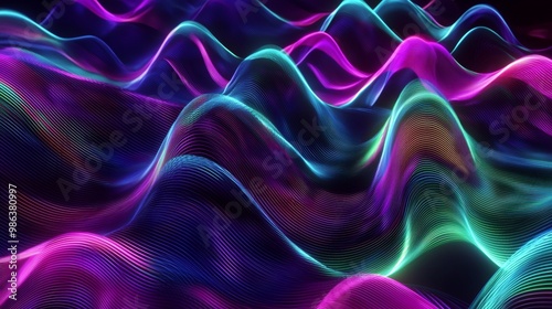 Abstract neon wave flowing on black background. Colorful waves of light flowing, forming an abstract futuristic background