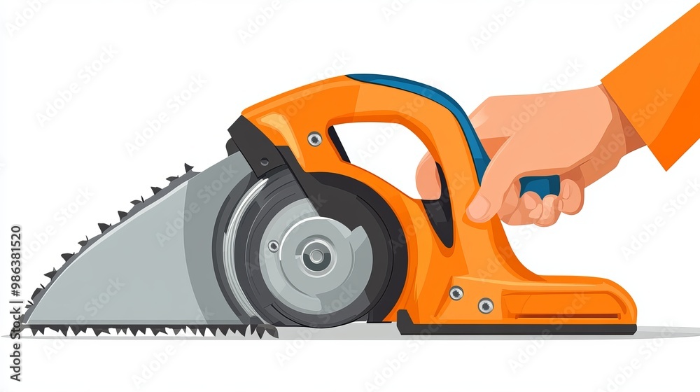 Fototapeta premium Cordless electric circular saw A vector illustration showing a handyman using a cordless electric saw emphasizing the modern and portable aspect of the tool