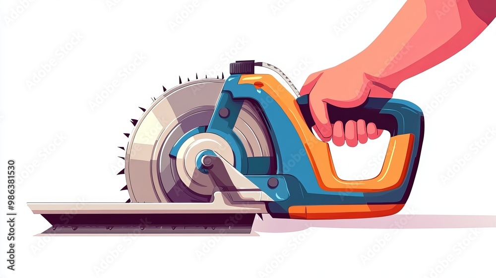 Naklejka premium Cordless electric circular saw A vector illustration showing a handyman using a cordless electric saw emphasizing the modern and portable aspect of the tool