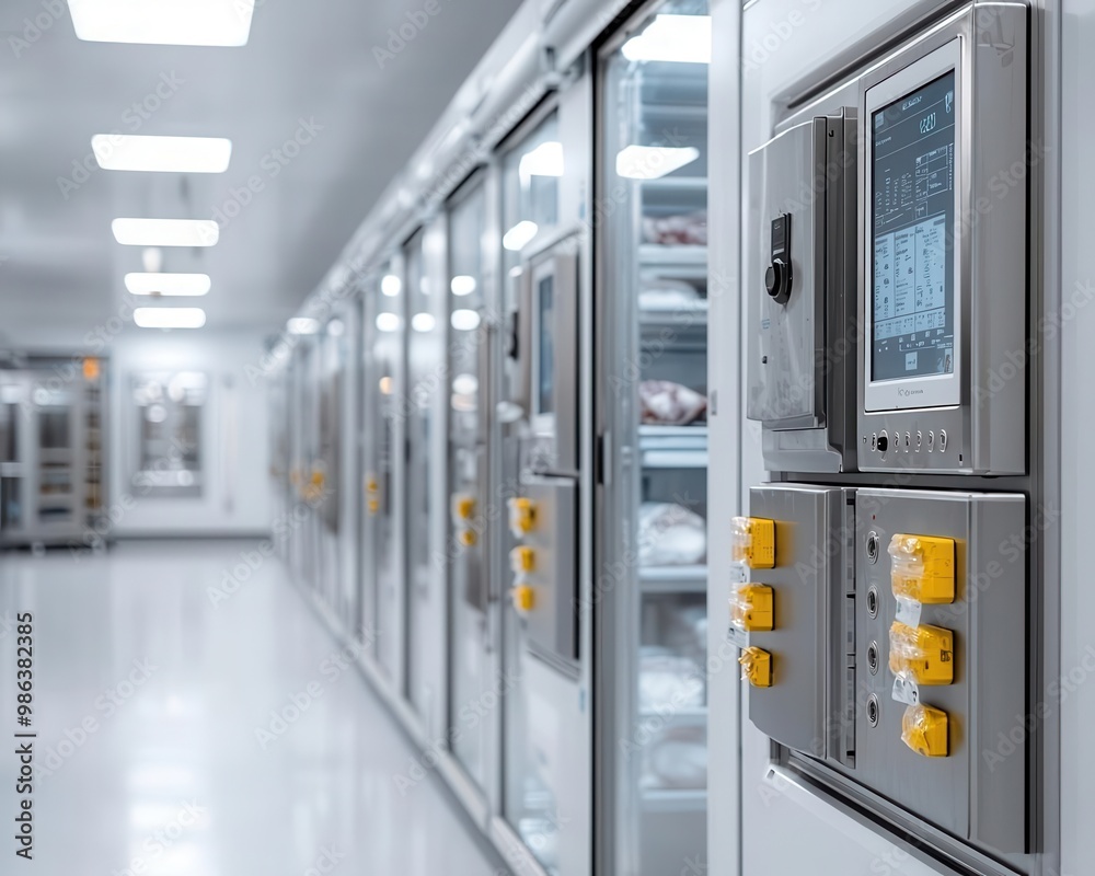 Cold storage facility with automated refrigeration units preserving meat, dairy, and produce Cold storage facility with automated refrigeration units preserving meat, dairy, and produce