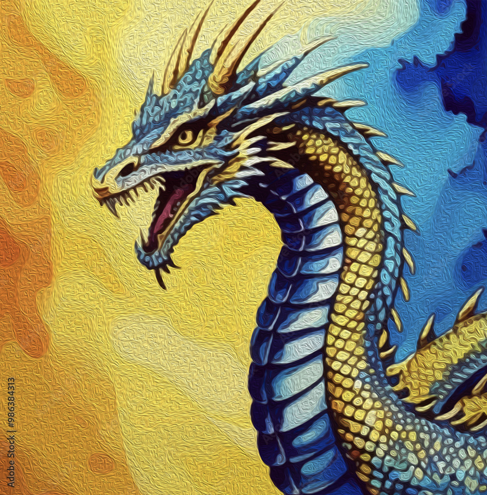 Fototapeta premium Dragon . Chinese banner, happy new year poster. Oil painting