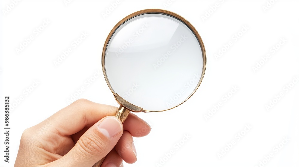 Hand holding a magnifying glass isolated on a white background Simple and direct highlighting personal inspection or investigation Hand holding a magnifying glass isolated on a white background Simple and direct highlighting personal inspection or investigation