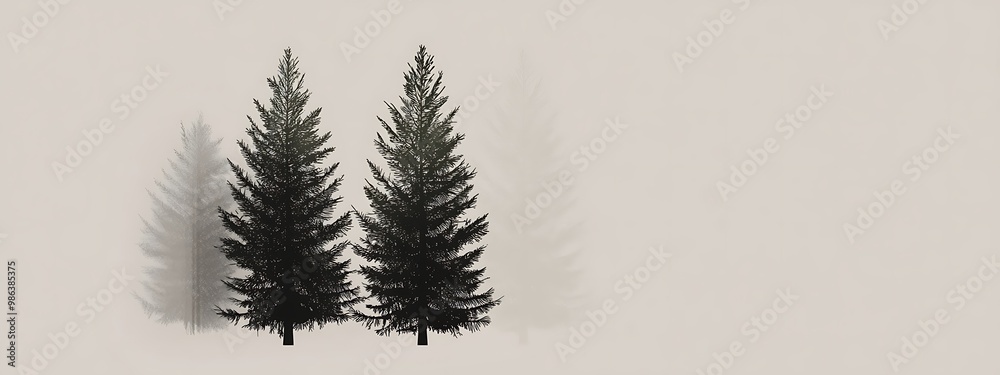 Obraz premium Two Silhouetted Pine Trees with Shadows Against a Light Grey Background
