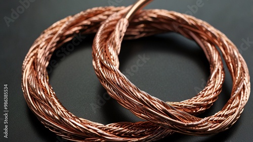 wire copper macro electric power material power transmission circuit connection. photo