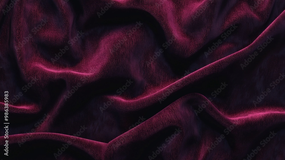 Fototapeta premium Luxurious burgundy velvet background with soft folds, perfect for design projects, adding warmth and depth. Ideal for creating a classic, romantic atmosphere with vintage charm